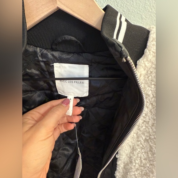 Anthropologie Avec Les Filles Sherpa Fleece Varsity Bomber Jacket NWOT - Picture 7 of 13